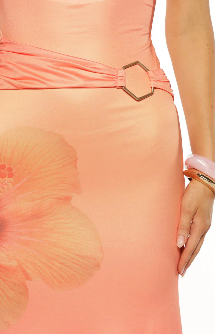 Summa Pink Ombre Hibiscus Strapless Maxi Dress