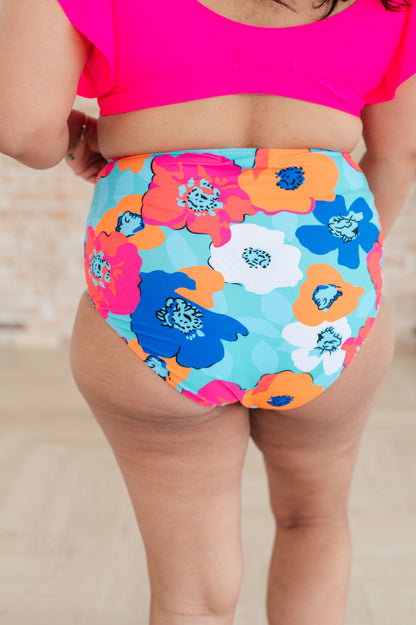 Hazel Blues® | Panama Floral Print High Waisted Swim Bottoms