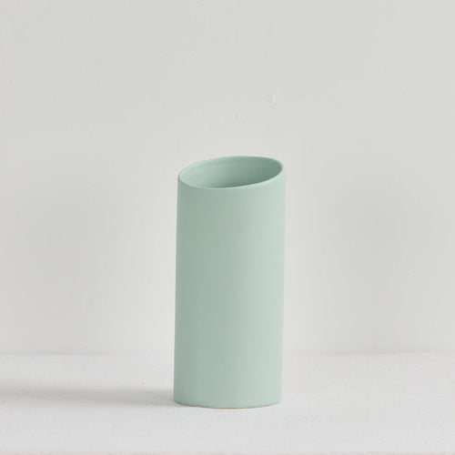 Tubular Medium Vase - Sage, tall smooth tubular vase in a muted sage green finish