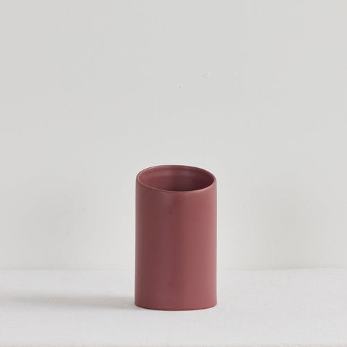 Tubular Small Vase - Port, compact cylindrical ceramic vase in a rich port red finish
