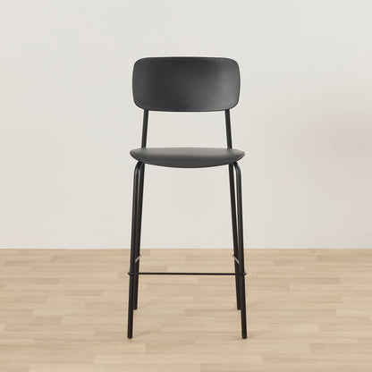Vincent Counter Stool - Black, minimalist black counter stool with curved backrest, padded seat and slim metal frame.