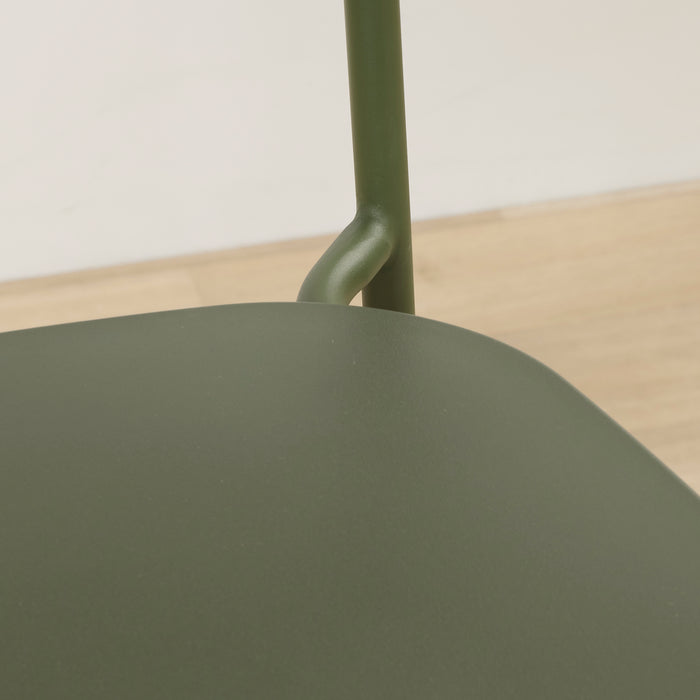 Vincent Counter Stool - Olive close-up of curved olive backrest and tubular metal frame detail.