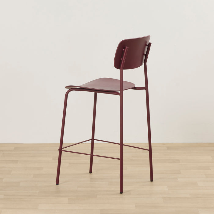 Vincent Counter Stool - Wine, wine-coloured metal counter stool with a curved backrest, slim frame and footrest.