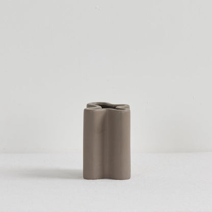 Wave Medium Vase - Charcoal, sculptural charcoal ceramic vase with a softly undulating rim and smooth matte finish