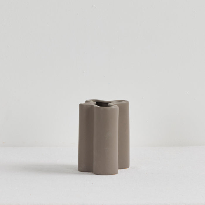 Wave Medium Vase - Charcoal, sculptural charcoal ceramic vase with flowing curved form and matte finish