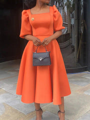 Solid Square Short Sleeve Dress