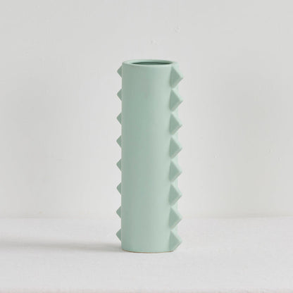 Zig Tall Vase - Sage, tall sage green ceramic vase with sculptural zig zag edge detailing and a matte finish