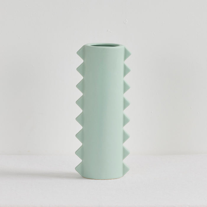 Zig Tall Vase - Sage, tall sage green ceramic vase with sculptural zig-zag edge detailing