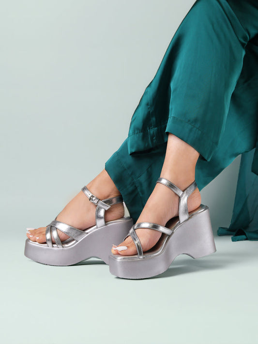 Zina Silver Wedge Heels