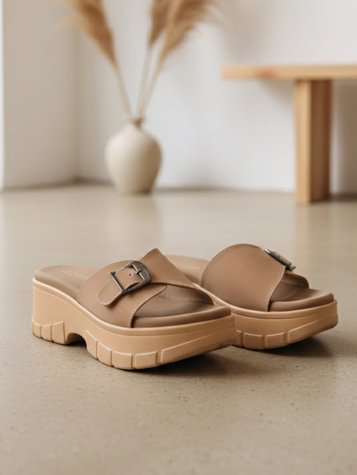 Ziva Dark Beige Wedge Heels